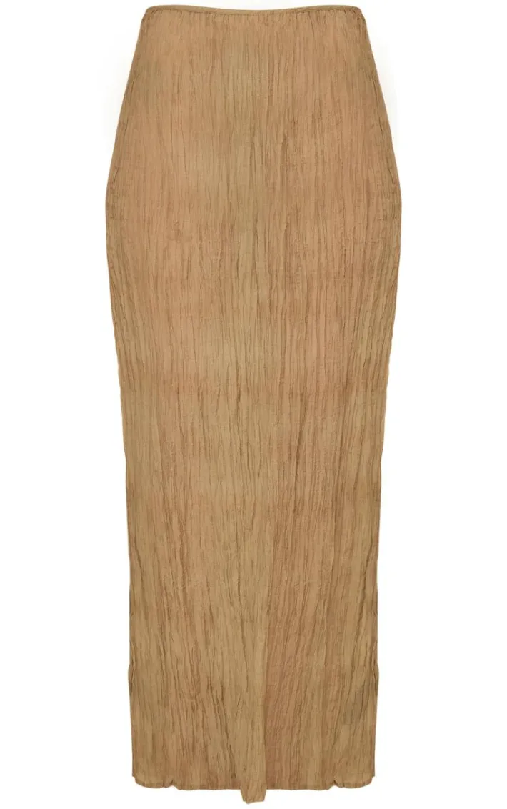 Sage Green Crinkled Sheer Woven Maxi Skirt