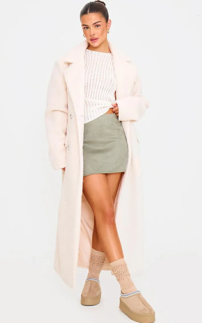 Sage Green Faux Suede Split Hem A Line Mini Skirt