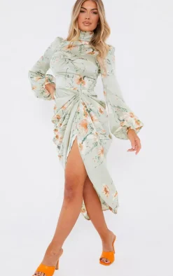 Floral Twist Bust Draped Midi Dress-PrettyLittleThing Outlet