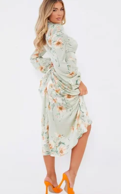 Floral Twist Bust Draped Midi Dress-PrettyLittleThing Outlet