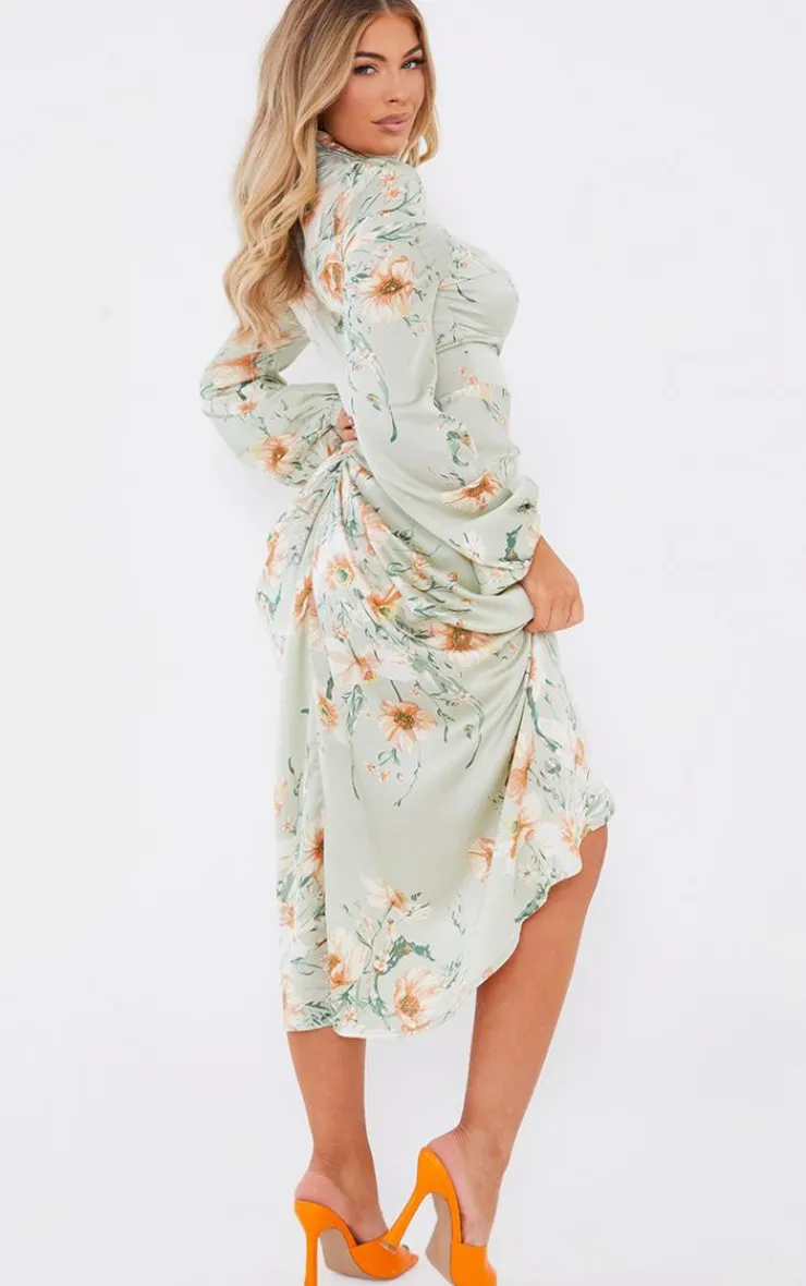 Floral Twist Bust Draped Midi Dress-PrettyLittleThing Outlet