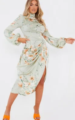 Floral Twist Bust Draped Midi Dress-PrettyLittleThing Outlet
