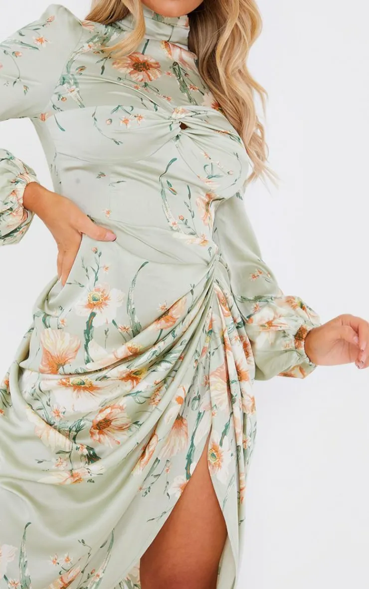 Floral Twist Bust Draped Midi Dress-PrettyLittleThing Outlet