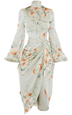 Floral Twist Bust Draped Midi Dress-PrettyLittleThing Outlet