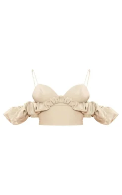 Sage Green Frill Bardot Sleeve Crop Top