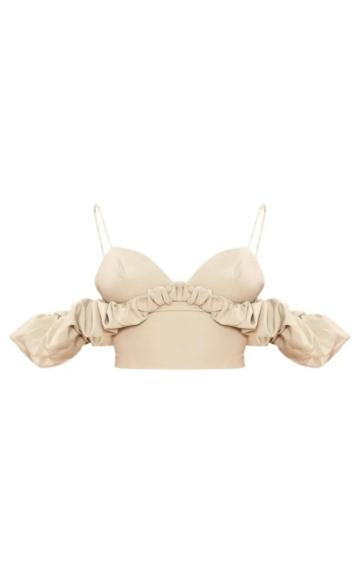 Sage Green Frill Bardot Sleeve Crop Top