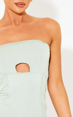 Sage Green Jersey Binding Detail Cut Out Bandeau Romper