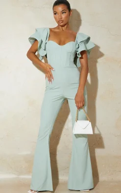 Lace Back Frill Sleeve Jumpsuit-PrettyLittleThing Discount
