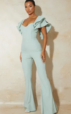 Lace Back Frill Sleeve Jumpsuit-PrettyLittleThing Discount