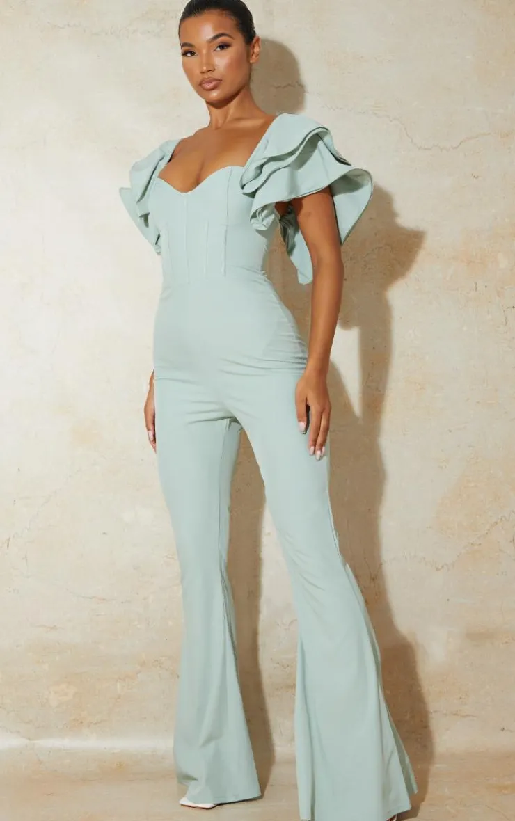 Lace Back Frill Sleeve Jumpsuit-PrettyLittleThing Discount