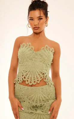 PrettyLittleThing Lace Corset Top Sage Green