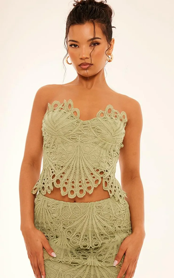 PrettyLittleThing Lace Corset Top Sage Green