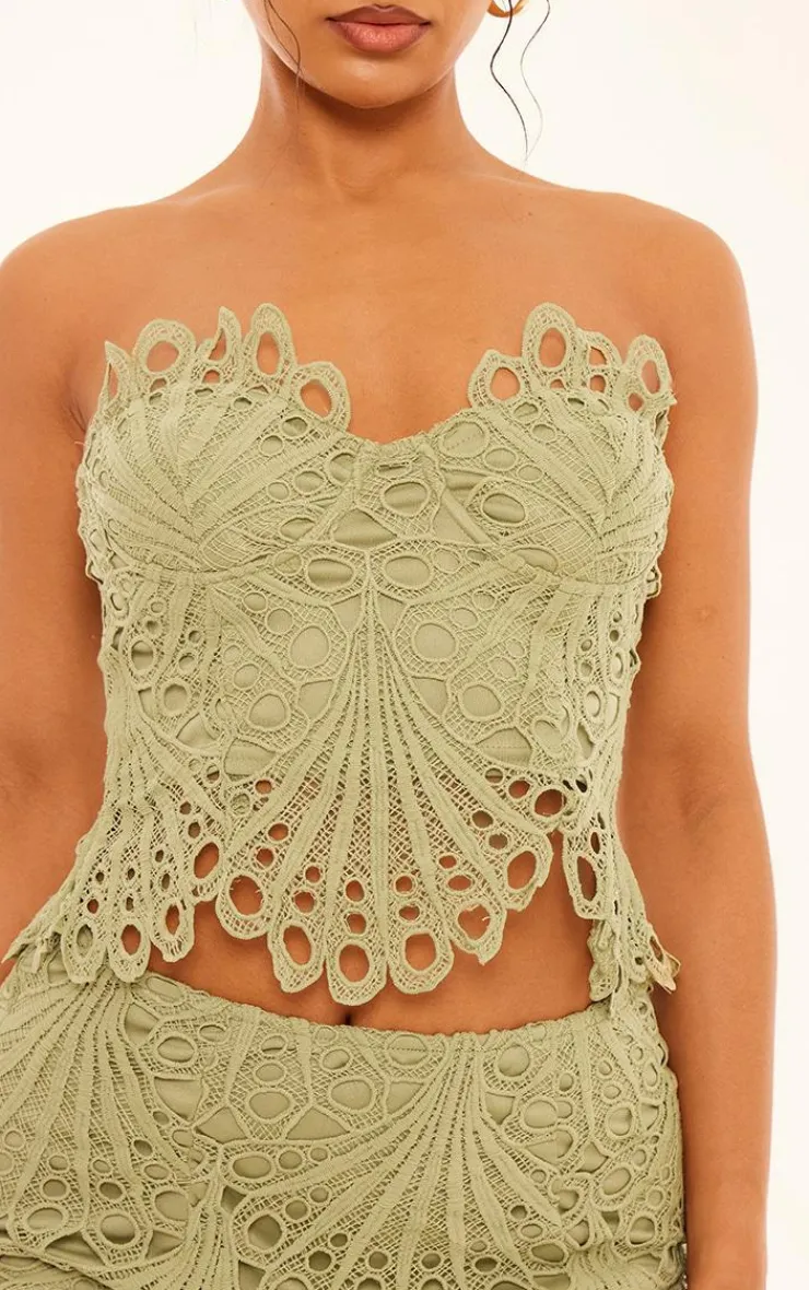 PrettyLittleThing Lace Corset Top Sage Green