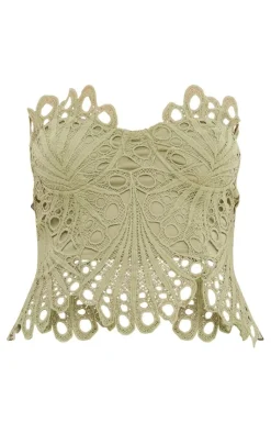 PrettyLittleThing Lace Corset Top Sage Green