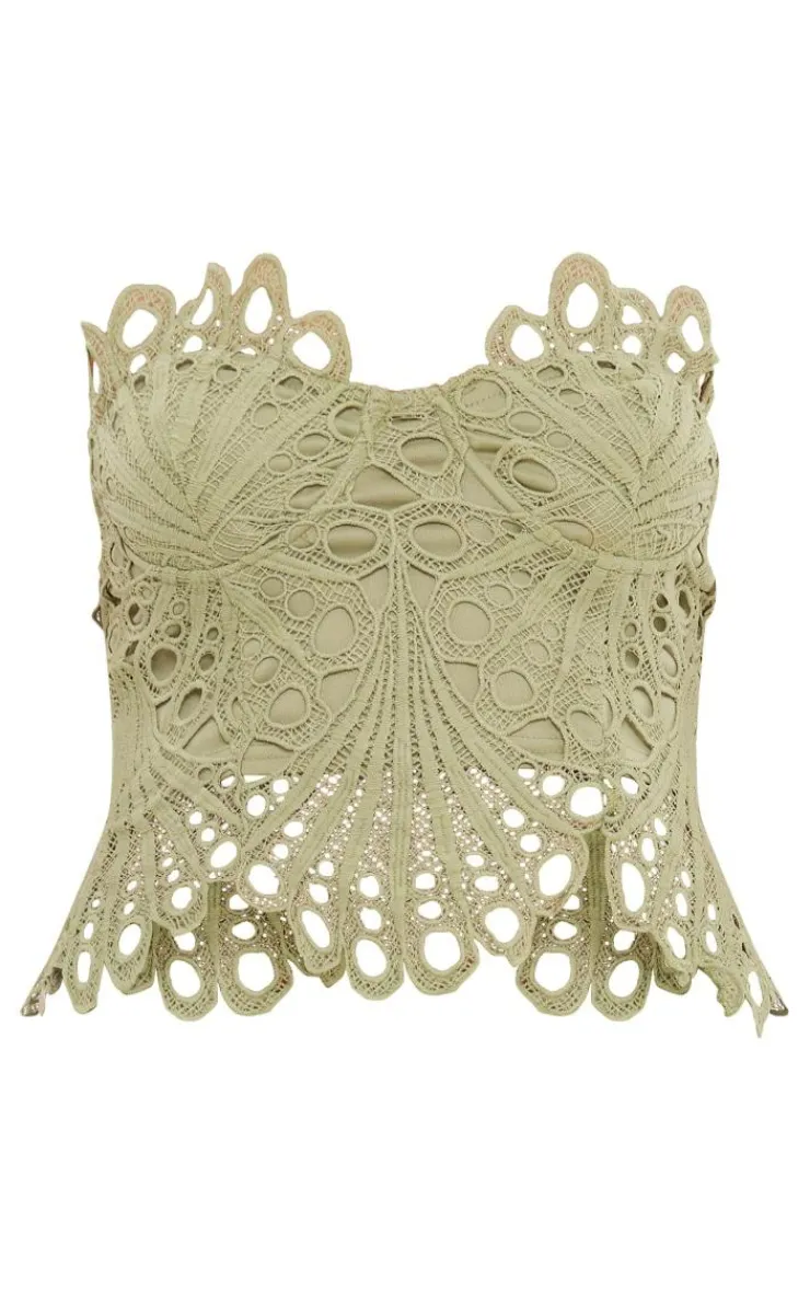 PrettyLittleThing Lace Corset Top Sage Green