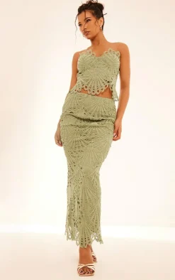 Outlet PrettyLittleThing Lace Midaxi Skirt Sage Green
