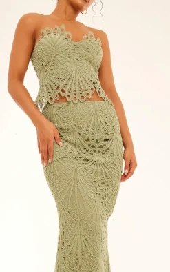 Outlet PrettyLittleThing Lace Midaxi Skirt Sage Green