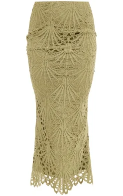 Outlet PrettyLittleThing Lace Midaxi Skirt Sage Green