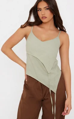 PrettyLittleThing Camisole*Linen Asymmetric Strappy Detail Cami Top