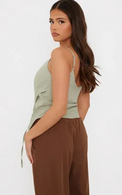 PrettyLittleThing Camisole*Linen Asymmetric Strappy Detail Cami Top