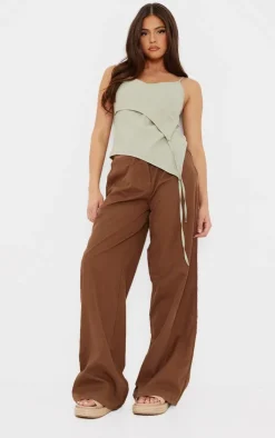 PrettyLittleThing Camisole*Linen Asymmetric Strappy Detail Cami Top