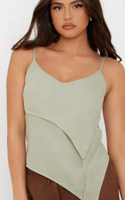 PrettyLittleThing Camisole*Linen Asymmetric Strappy Detail Cami Top
