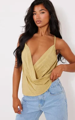 PrettyLittleThing Camisole*Linen Look Cowl Drape Cami Long Top