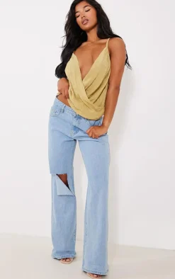 PrettyLittleThing Camisole*Linen Look Cowl Drape Cami Long Top