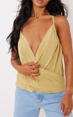 PrettyLittleThing Camisole*Linen Look Cowl Drape Cami Long Top