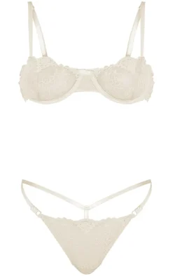 Sage Green Mesh Embroidered G String Lingerie Set