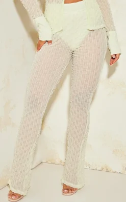 Outlet PrettyLittleThing Mesh Textured High Waisted Panties Flare Pants Sage Green