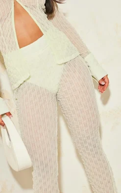 Outlet PrettyLittleThing Mesh Textured High Waisted Panties Flare Pants Sage Green