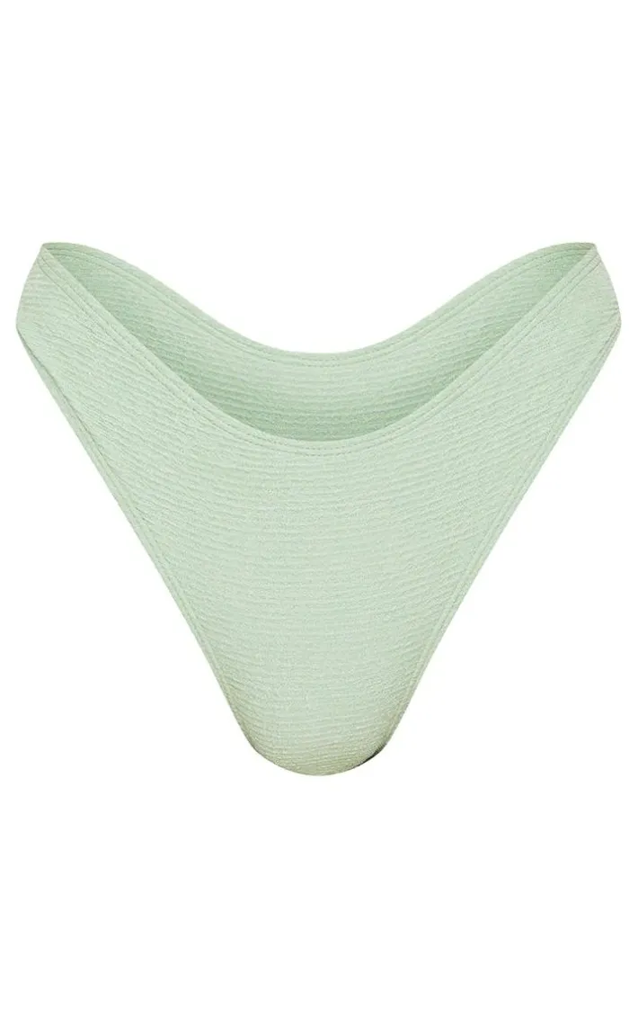 Sage Green Mini Crinkle Cheeky Bum Bikini Bottoms