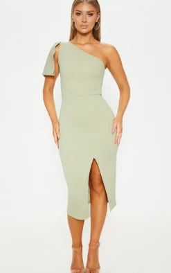 One Shoulder Bow Detail Midi Dress-PrettyLittleThing