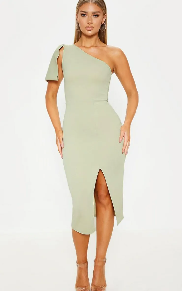 One Shoulder Bow Detail Midi Dress-PrettyLittleThing