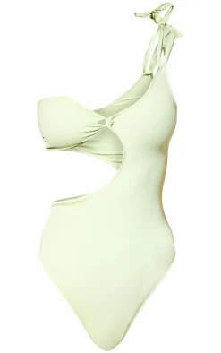 Sage Green One Shoulder Cut Out Swimsuit