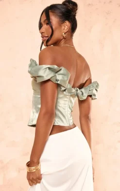 PrettyLittleThing Corsets*Premium Satin Ruffle Boned Corset
