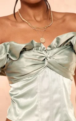 PrettyLittleThing Corsets*Premium Satin Ruffle Boned Corset