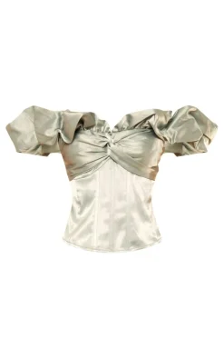PrettyLittleThing Corsets*Premium Satin Ruffle Boned Corset