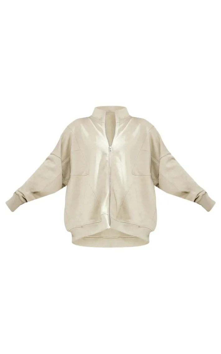 Sage Green Premium Tonal Print Zip Through Panelled Track Top