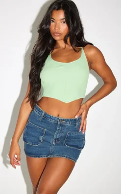 PrettyLittleThing Knitted Tops*Rib Knit Halterneck Cropped Bandeau