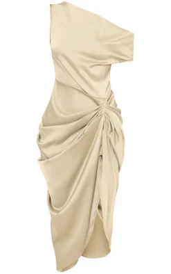 Satin Off The Shoulder Draped Skirt Midi Dress-PrettyLittleThing Clearance