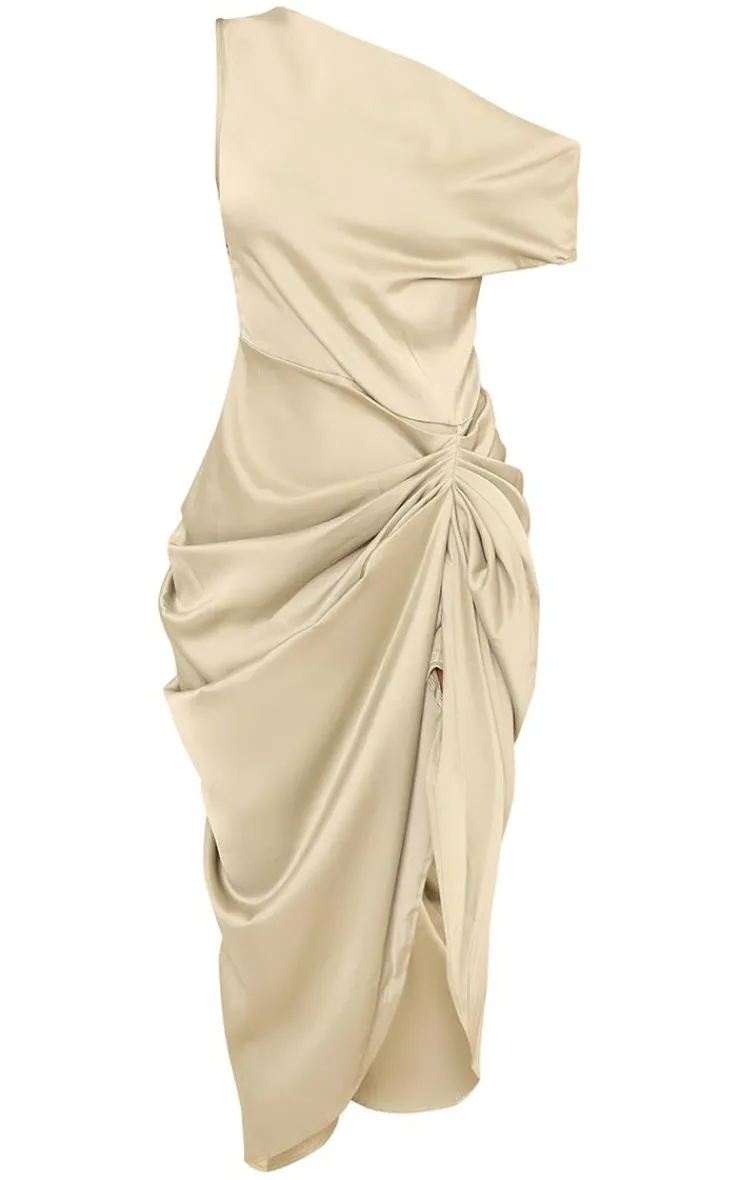 Satin Off The Shoulder Draped Skirt Midi Dress-PrettyLittleThing Clearance