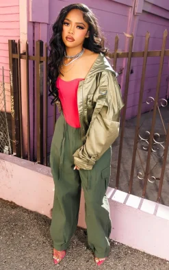 PrettyLittleThing Bomber Jackets*Satin Oversized Hooded Pocket Bomber Jacket