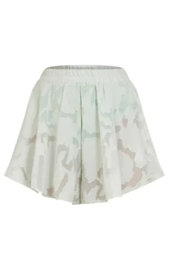 Best PrettyLittleThing Sheer Floral Textured Floaty Shorts Sage Green