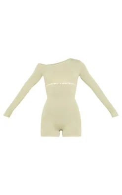 Sage Green Sheer Knit Cut Out Detail Romper