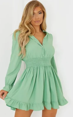 Shirred Waist Shirt Dress-PrettyLittleThing Best