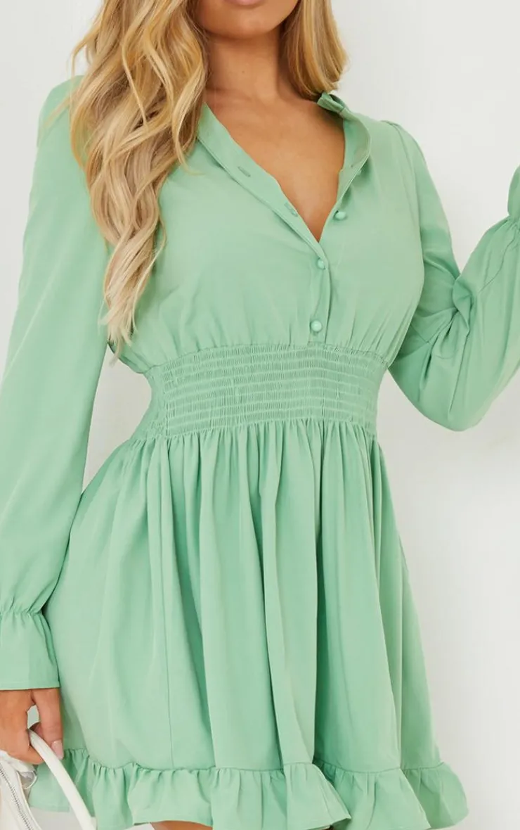 Shirred Waist Shirt Dress-PrettyLittleThing Best