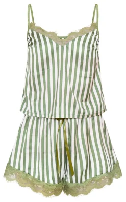 PrettyLittleThing Christmas Shop*Stripe Contrast Lace Satin Cami Short PJ Set