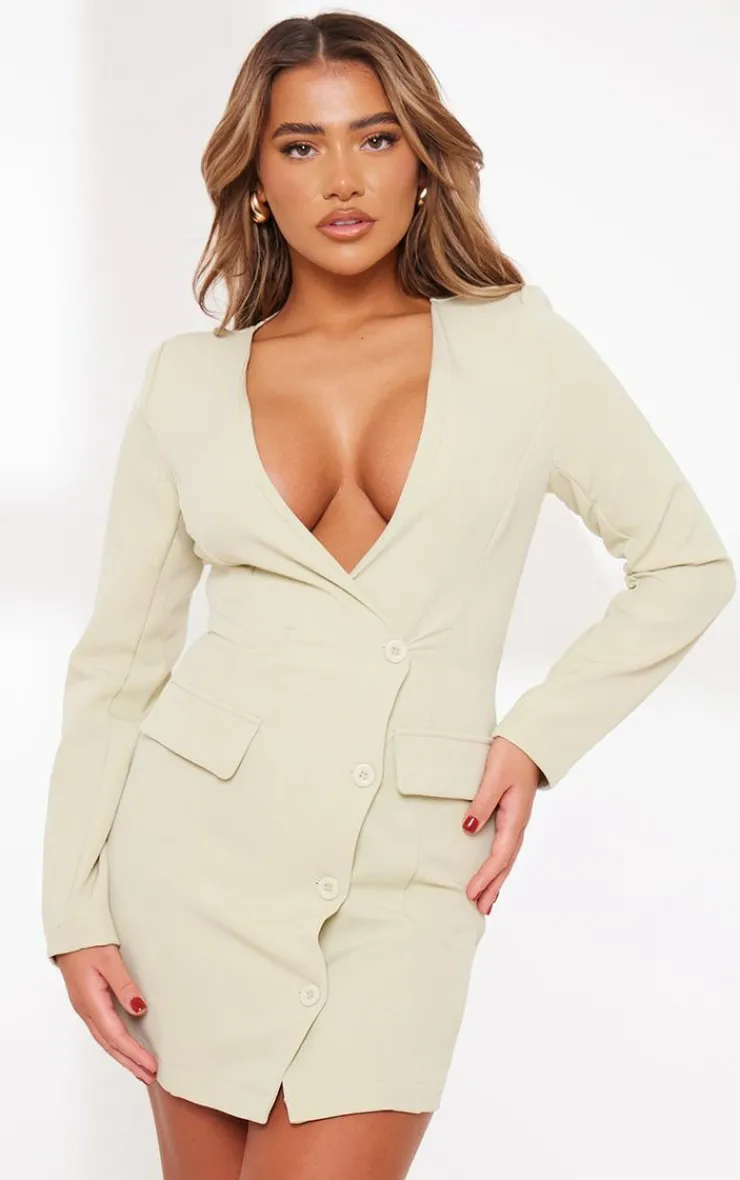 Tailored Pocket Detail Plunge Neck Blazer Dress-PrettyLittleThing Best